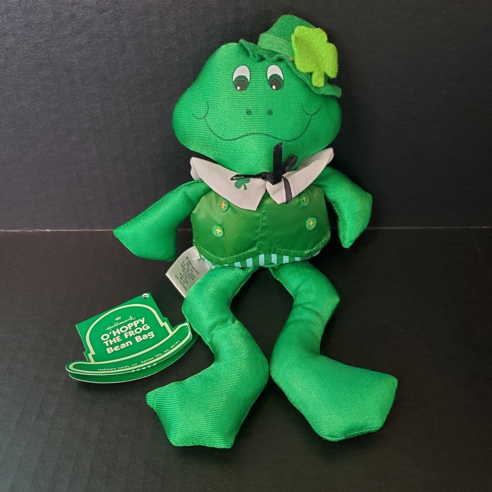 Vintage Halmark O'hoppy The Frog Green Beanbag 11" Plush Lucky St. Paddy's Day